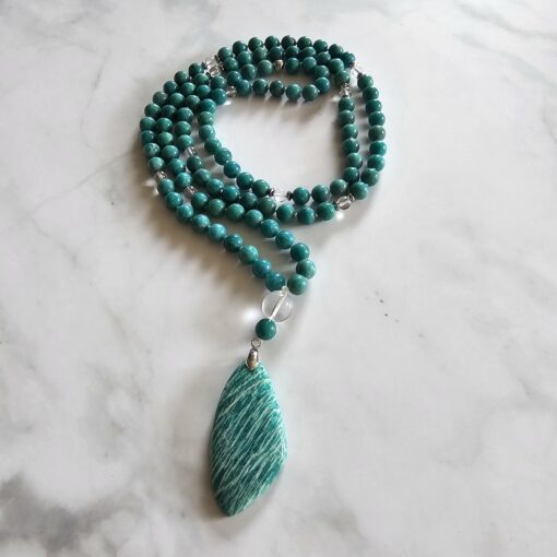 Amazonit (Peruanischer Amazonit) -Bergkristall-Mala, mit Amazonit-Anhänger und Armband – Bild 5