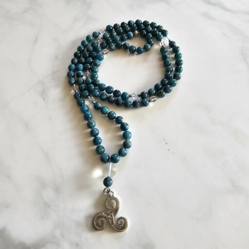 Apatit (blau-grün) -Bergkristall-Mala mit Edelstahlanhänger und Armband – Bild 5