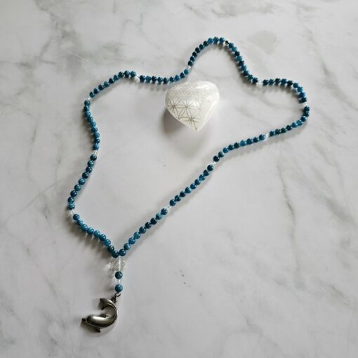 Apatit (blau) -Bergkristall (facettiert) -Mala mit Edelstahlanhänger – Bild 5