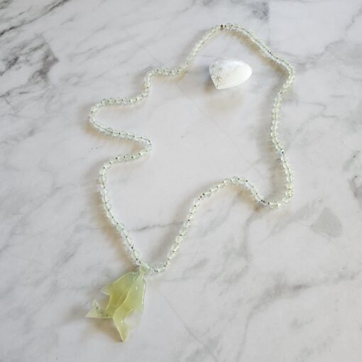 Serpentin („China Jade“) -Bergkristall-Mala mit Serpentin-Anhänger – Bild 5