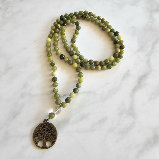 Serpentin-Mala, „Chinesischer Lizardit“ aus Xinjiang, China, mit bronzefarbenem Anhänger und Armband – Bild 5