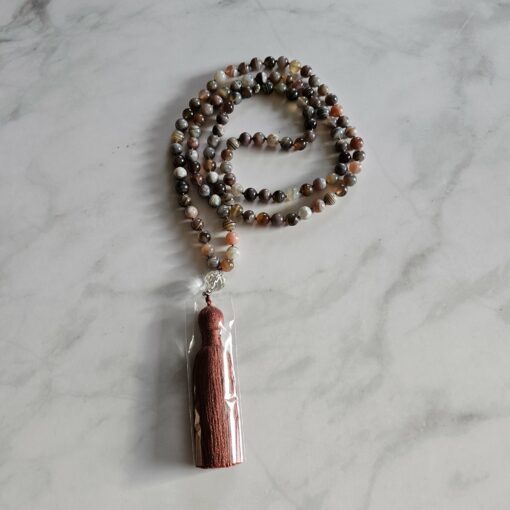 Achat ("Botswana Achat") -Mala mit Baumwollquaste und Armband – Bild 5