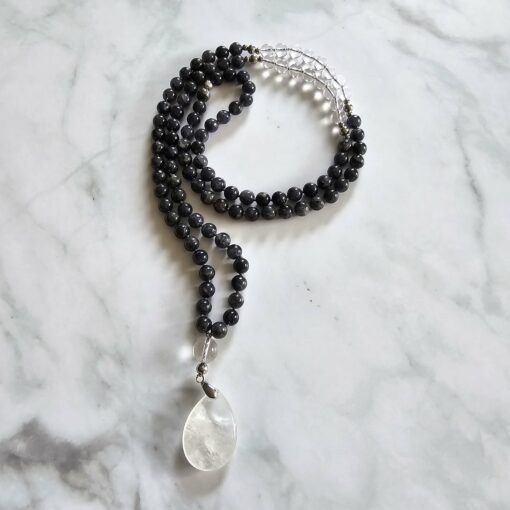 Iolith (Cordierit) -Bergkristall-Mala mit Bergkristall-Anhänger und Armband – Bild 5