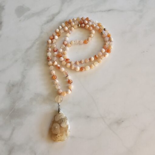 Achat („Kirschblütenachat“) -Mala (3) mit „Kirschblütenachat“-Tropfen und Armband – Bild 5