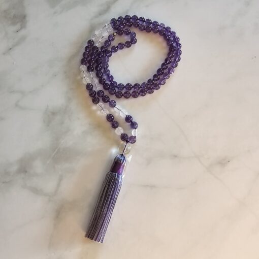Amethyst-Milchquarz-Mala (1) mit Seidenquaste – Bild 5