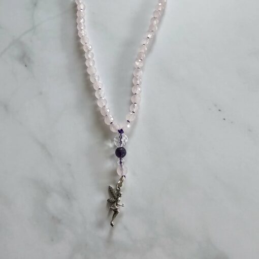 Amethyst (dunkel) -Rosenquarz-Bergkristall-Mala, facettiert, mit Anhänger aus 925 Sterlingsilber – Bild 6