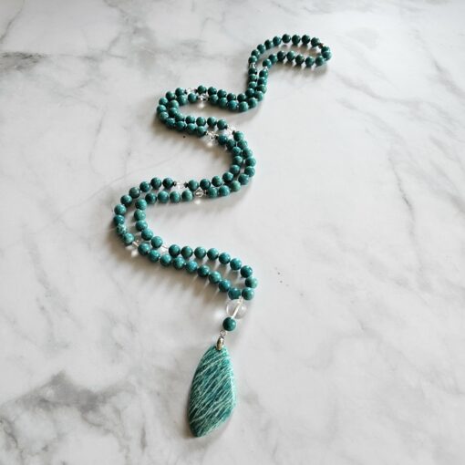 Amazonit (Peruanischer Amazonit) -Bergkristall-Mala, mit Amazonit-Anhänger und Armband – Bild 6