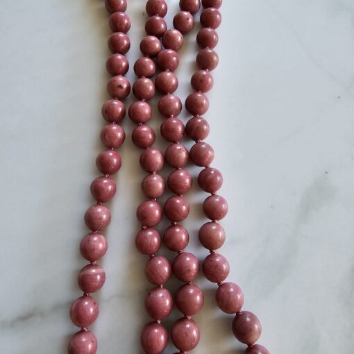 Versteinerte Holz (rosa) -Herzholz (purpurn) -Bergkristall-Mala mit Rhodonit-Donut – Bild 6