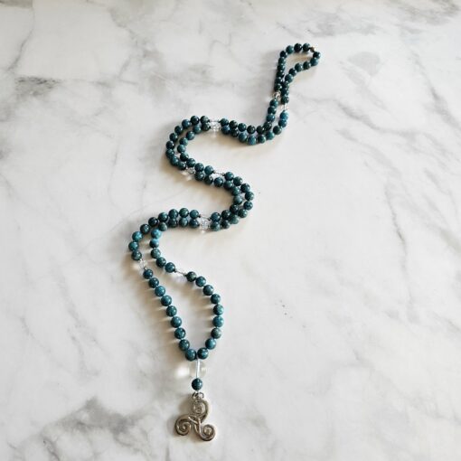 Apatit (blau-grün) -Bergkristall-Mala mit Edelstahlanhänger und Armband – Bild 6