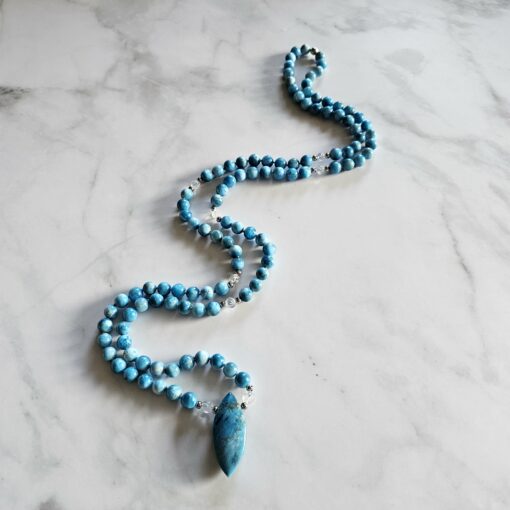Apatit (hellblau) -Bergkristall-Mala mit hellblauer Apatit-Navette und Armband  – Bild 6