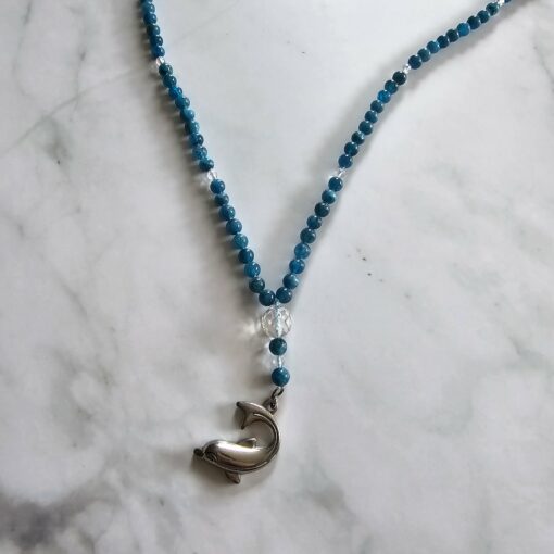 Apatit (blau) -Bergkristall (facettiert) -Mala mit Edelstahlanhänger – Bild 6