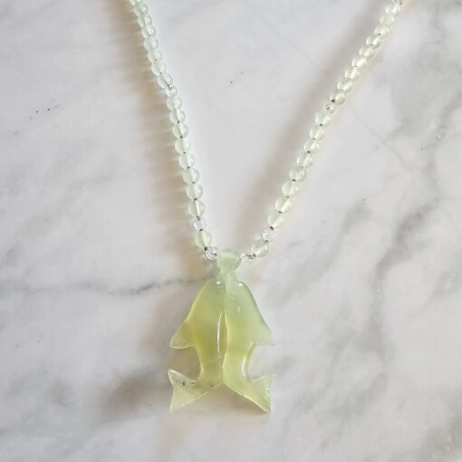 Serpentin („China Jade“) -Bergkristall-Mala mit Serpentin-Anhänger – Bild 6