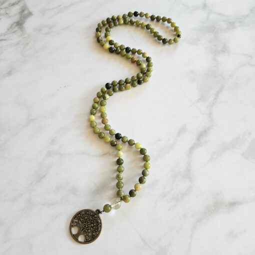 Serpentin-Mala, „Chinesischer Lizardit“ aus Xinjiang, China, mit bronzefarbenem Anhänger und Armband – Bild 6