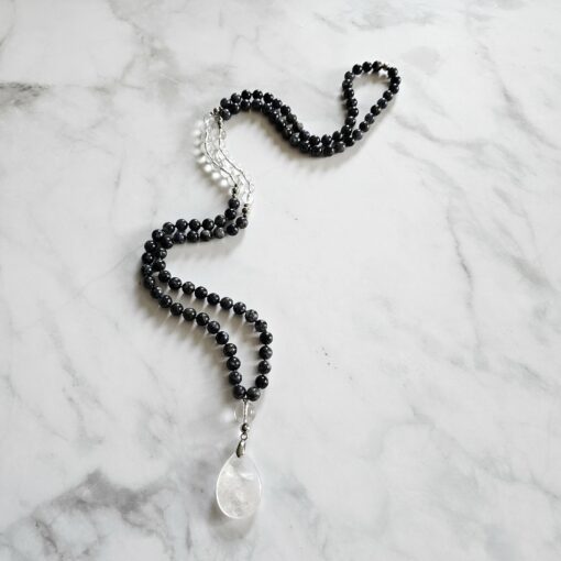 Iolith (Cordierit) -Bergkristall-Mala mit Bergkristall-Anhänger und Armband – Bild 6
