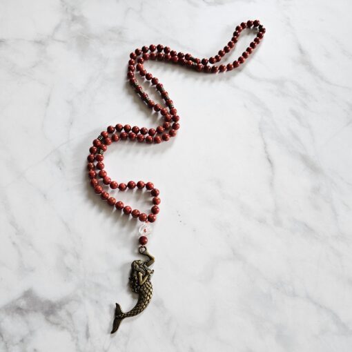 Korallen (rote Schaumkoralle) -Mala mit bronzefarbenem Anhänger und Armband – Bild 6