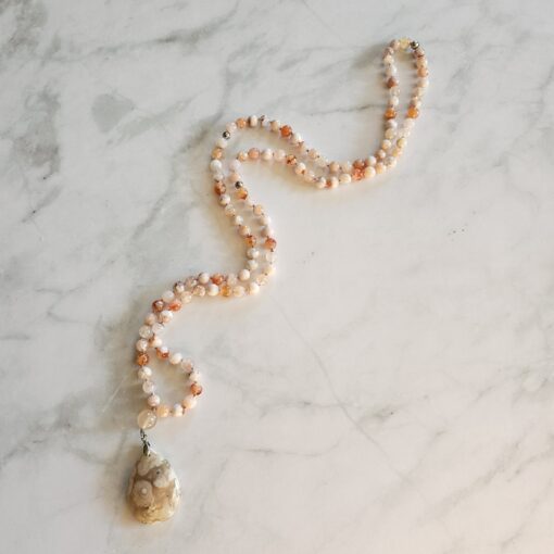 Achat („Kirschblütenachat“) -Mala (3) mit „Kirschblütenachat“-Tropfen und Armband – Bild 6