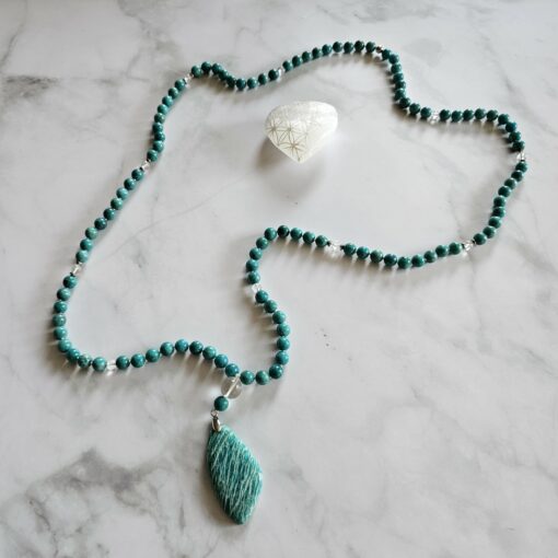 Amazonit (Peruanischer Amazonit) -Bergkristall-Mala, mit Amazonit-Anhänger und Armband – Bild 7