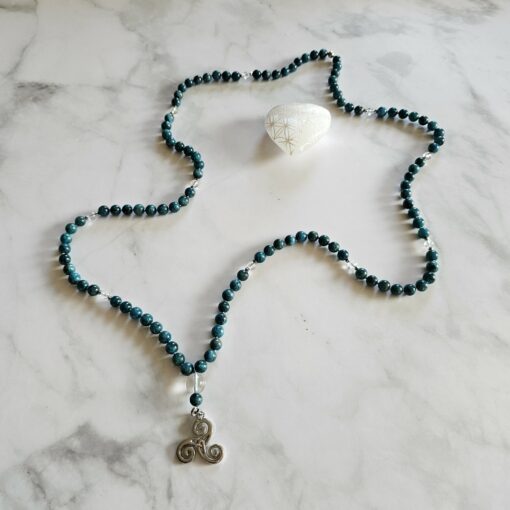 Apatit (blau-grün) -Bergkristall-Mala mit Edelstahlanhänger und Armband – Bild 7