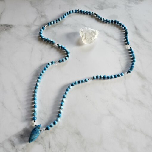 Apatit (hellblau) -Bergkristall-Mala mit hellblauer Apatit-Navette und Armband  – Bild 7