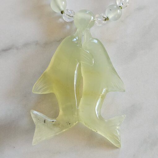 Serpentin („China Jade“) -Bergkristall-Mala mit Serpentin-Anhänger – Bild 7