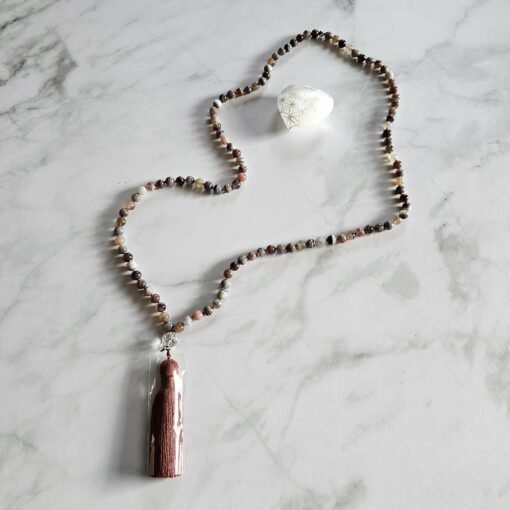 Achat ("Botswana Achat") -Mala mit Baumwollquaste und Armband – Bild 7