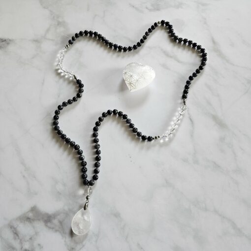 Iolith (Cordierit) -Bergkristall-Mala mit Bergkristall-Anhänger und Armband – Bild 7