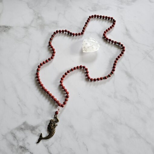 Korallen (rote Schaumkoralle) -Mala mit bronzefarbenem Anhänger und Armband – Bild 7