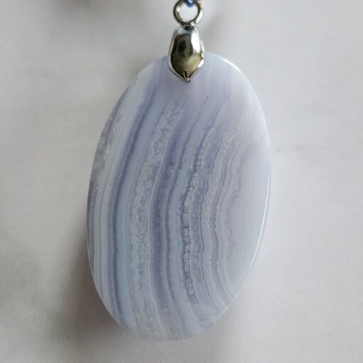 Chalcedon (blau) -Achat (weiß) -Mala mit blau gebändertem Chalcedon-Anhänger – Bild 8