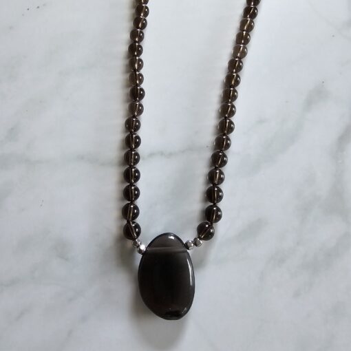 Rauchquarz-Mala (teilweise facettiert) mit Rauchquarz-Anhänger und Armband – Bild 8