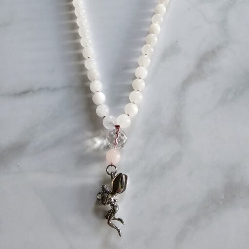 Rhodonit-Rosenquarz-Schneequarz-Mala mit Edelstahlanhänger und Armband – Bild 8