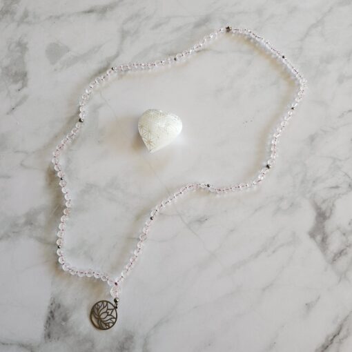 Bergkristall-Lotusperlen-Mala (1) mit Edelstahlanhänger und Armband – Bild 8