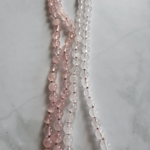 Rosenquarz-Milchquarz-Mala mit Quaste – Bild 8