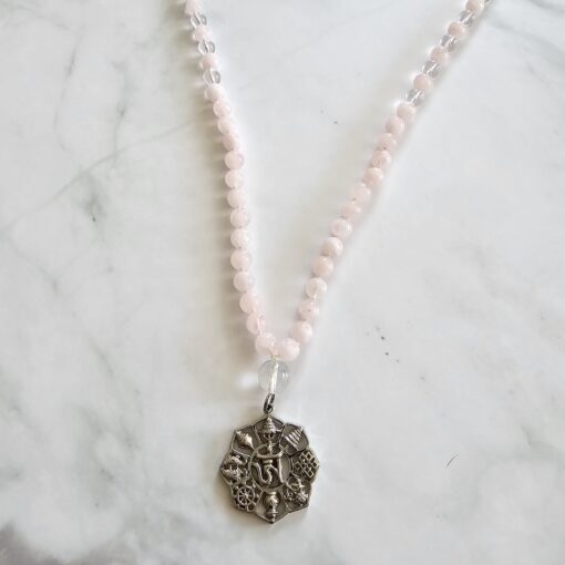 Bergkristall-Rauchquarz-Rosenquarz-Mala mit Edelstahlanhänger und Armband – Bild 8