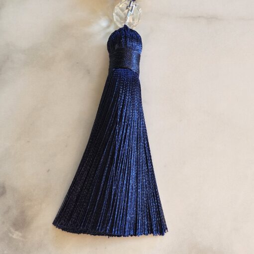 Dumortierit (Dumortierit in Quarz) -Mala mit Seidenquaste und Armband – Bild 9