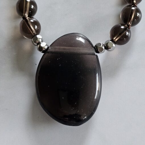 Rauchquarz-Mala (teilweise facettiert) mit Rauchquarz-Anhänger und Armband – Bild 9