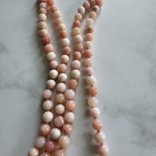 Opal (peruanischer, rosafarbener Opal) -Mala mit Edelstahlanhänger – Bild 9