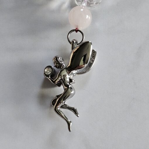 Rhodonit-Rosenquarz-Schneequarz-Mala mit Edelstahlanhänger und Armband – Bild 9