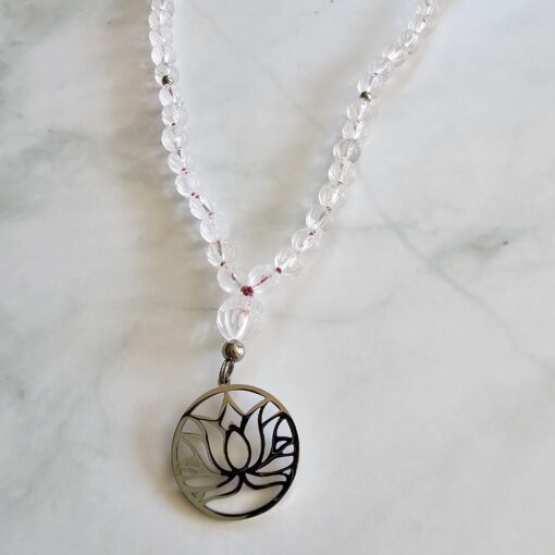Bergkristall-Lotusperlen-Mala (1) mit Edelstahlanhänger und Armband – Bild 9