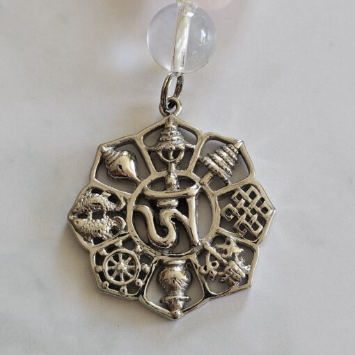 Bergkristall-Rauchquarz-Rosenquarz-Mala mit Edelstahlanhänger und Armband – Bild 9