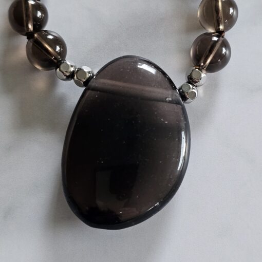 Rauchquarz-Mala (teilweise facettiert) mit Rauchquarz-Anhänger und Armband – Bild 10