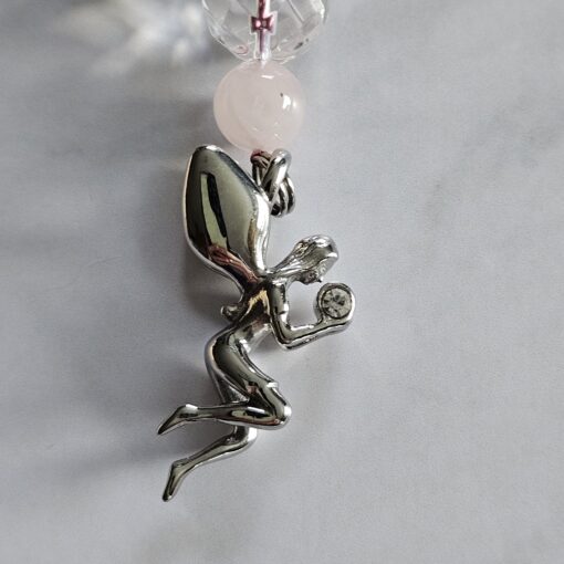Rhodonit-Rosenquarz-Schneequarz-Mala mit Edelstahlanhänger und Armband – Bild 10