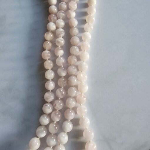 Rosenquarz-Bergkristall (Rosenperlen) -Mala mit Seidenquaste und Armband – Bild 15