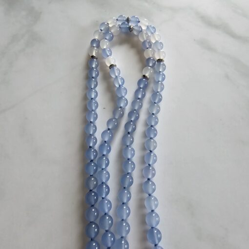 Chalcedon (blau) -Achat (weiß) -Mala mit blau gebändertem Chalcedon-Anhänger – Bild 11