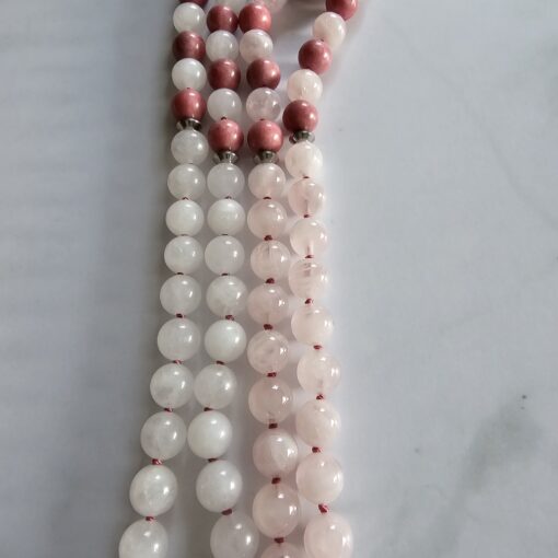 Rhodonit-Rosenquarz-Schneequarz-Mala mit Edelstahlanhänger und Armband – Bild 11
