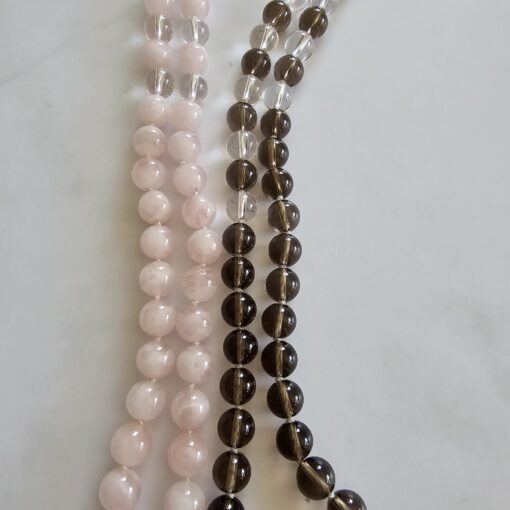 Bergkristall-Rauchquarz-Rosenquarz-Mala mit Edelstahlanhänger und Armband – Bild 11