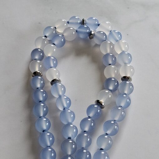 Chalcedon (blau) -Achat (weiß) -Mala mit blau gebändertem Chalcedon-Anhänger – Bild 12