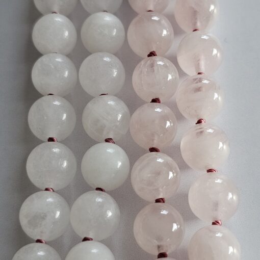 Rhodonit-Rosenquarz-Schneequarz-Mala mit Edelstahlanhänger und Armband – Bild 12