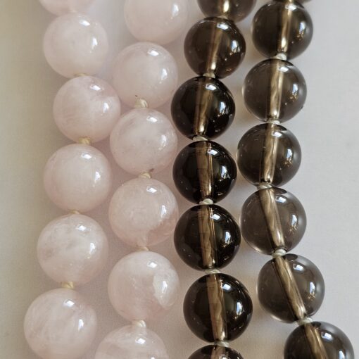 Bergkristall-Rauchquarz-Rosenquarz-Mala mit Edelstahlanhänger und Armband – Bild 12