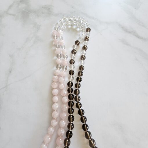 Bergkristall-Rauchquarz-Rosenquarz-Mala mit Edelstahlanhänger und Armband – Bild 13