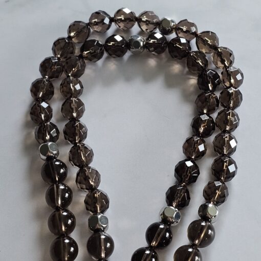 Rauchquarz-Mala (teilweise facettiert) mit Rauchquarz-Anhänger und Armband – Bild 14
